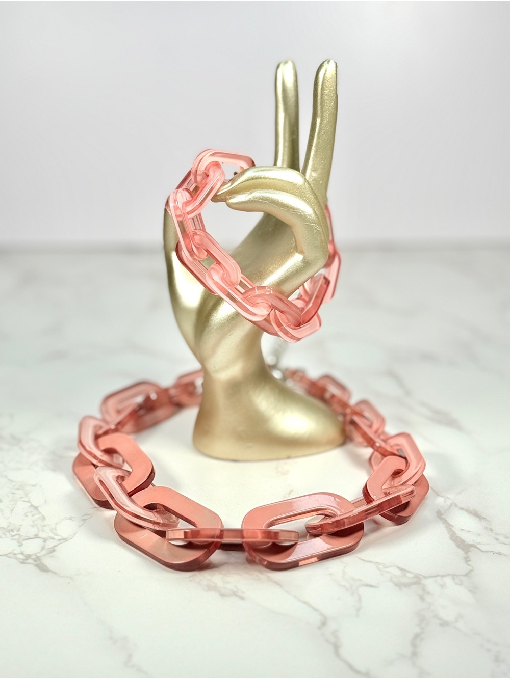 Pink  Acrylic Chunky Chain Necklace and Bracelet Set